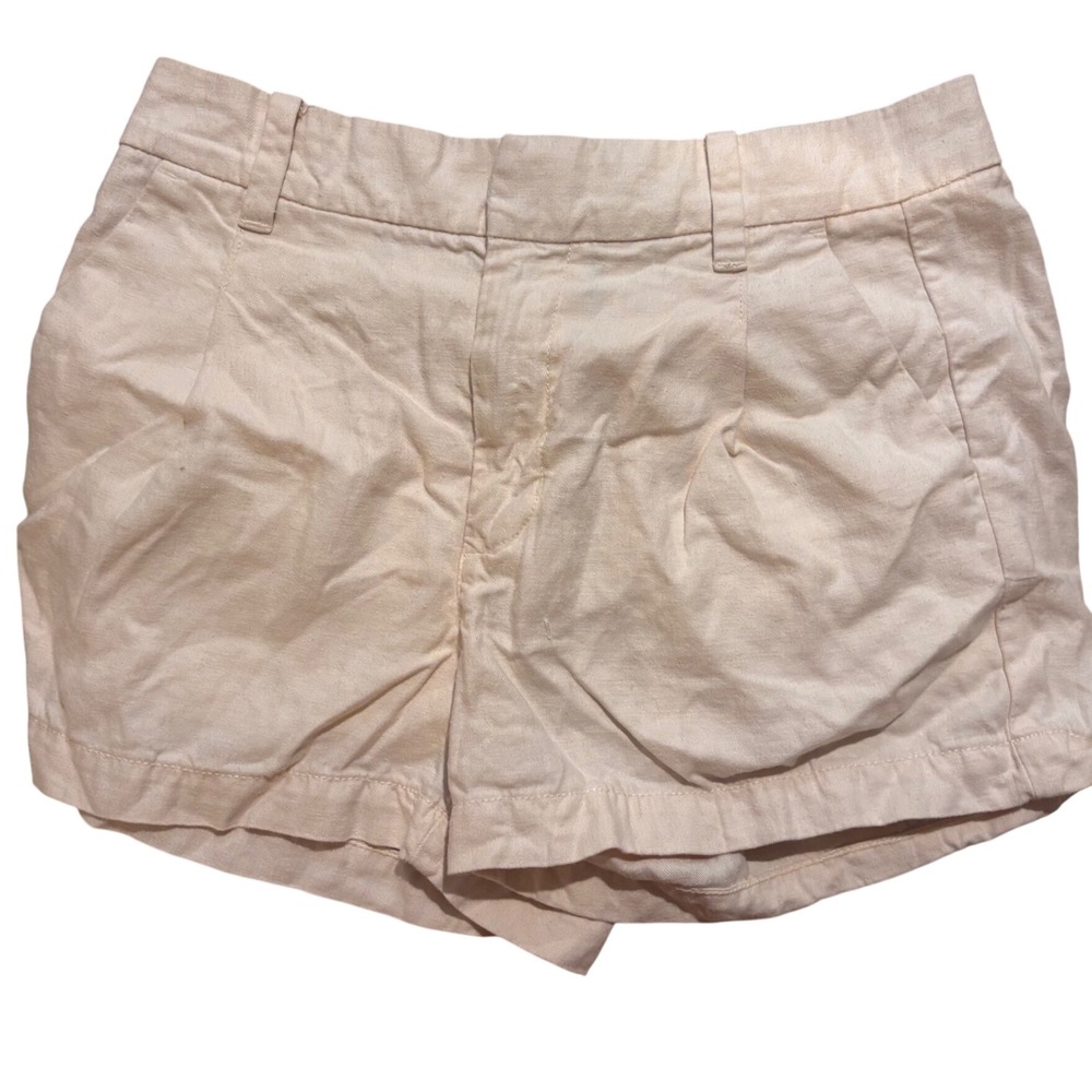American Eagle Women Cream Linen Blend Pleated High Rise Shorts Size 4 03873